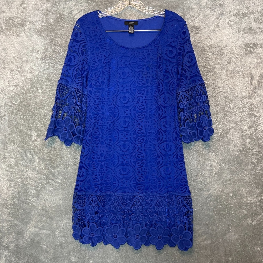 Alfani Women Crochet Shift Dress PM Royal Blue Wedding Guest Romantic Feminine - Picture 3 of 12